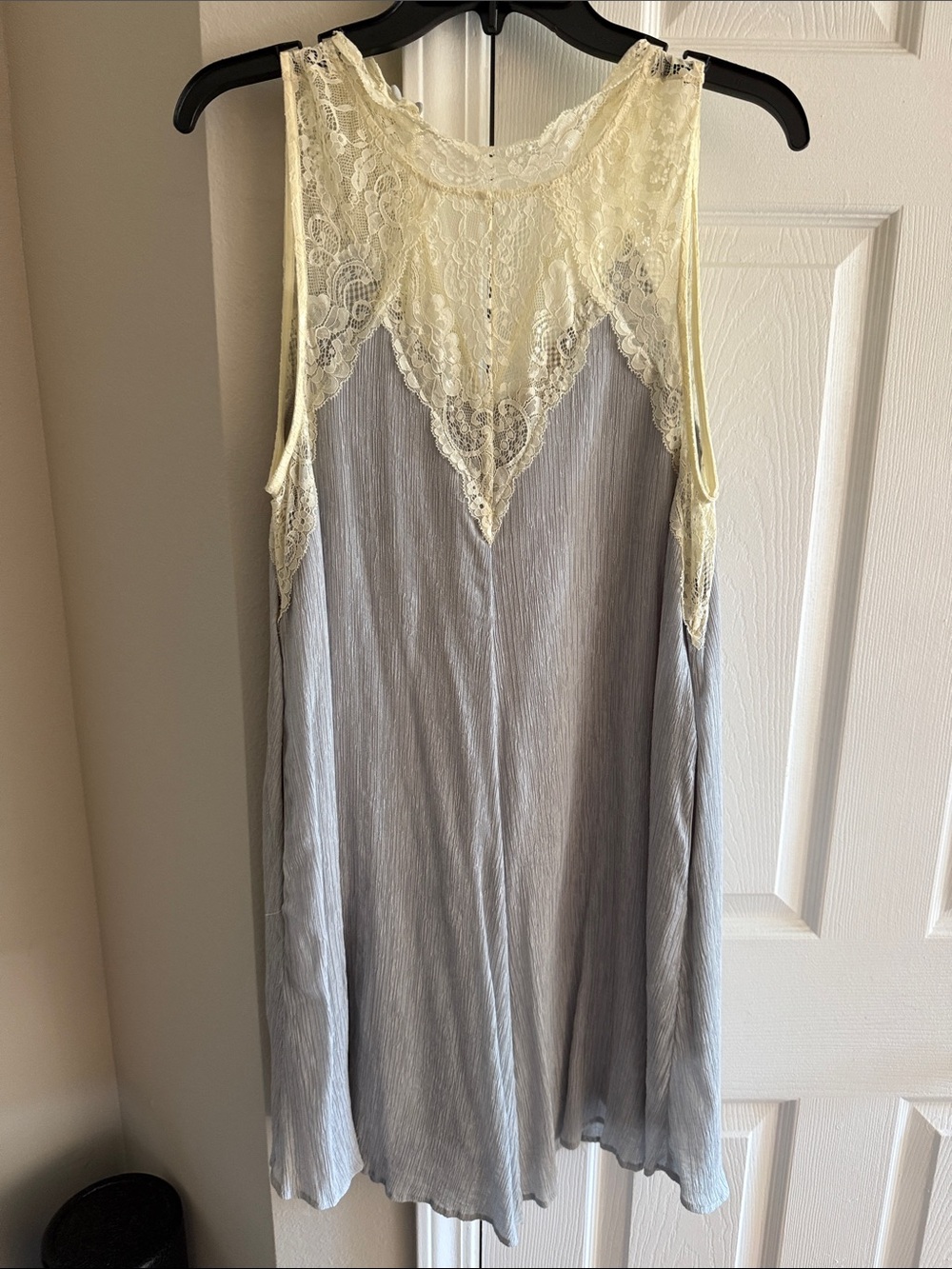 Altar'd State Cream Lace Yoke Dress with Pale Blue Body
